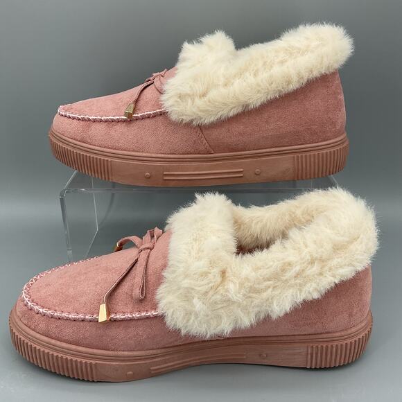 NEW Journee Collection Women’s Midnight Faux Fur Moc Slippers Pink Size 7.5 - Picture 2 of 10